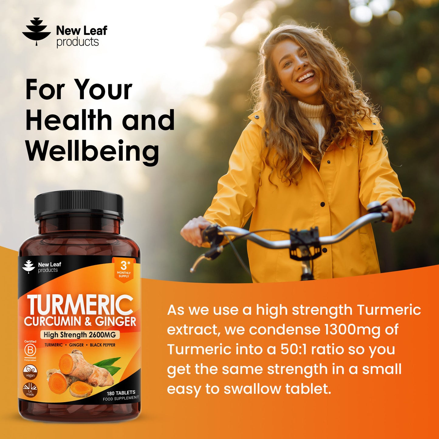 Turmeric Supplements Ginger & Black Pepper Turmeric Tablets 95% Curcumin (3 month supply)