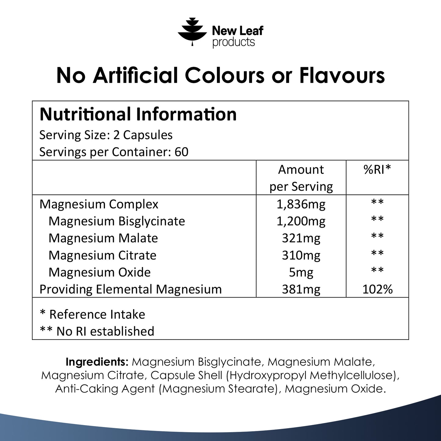 Magnesium Complex Glycinate, Citrate, Malate, Oxide Capsules.