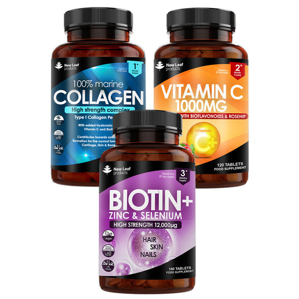 Beauty Value Bundle - Hair Skin And Nails - Collagen, Biotin, Vitamin C Tablets