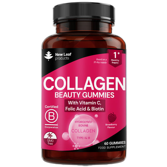 Collagen beauty gummies bottle with pink label on a white background