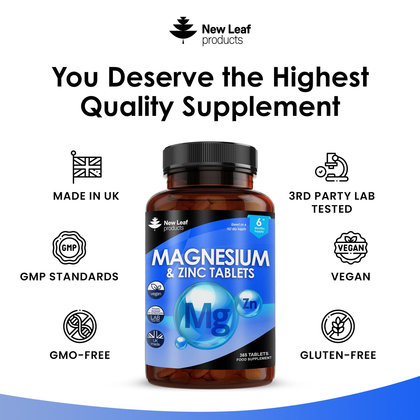 Magnesium Supplement 516mg with Zinc - Vegan Magnesium Tablets High Strength (365 Supply)