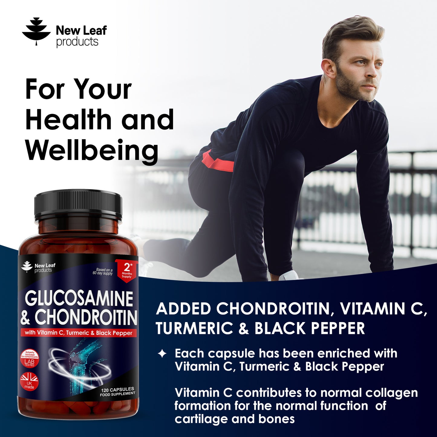 Glucosamine Sulphate & Chondroitin Capsules - Added Vitamin C, Turmeric & Black Pepper - 120 High Strength Capsules