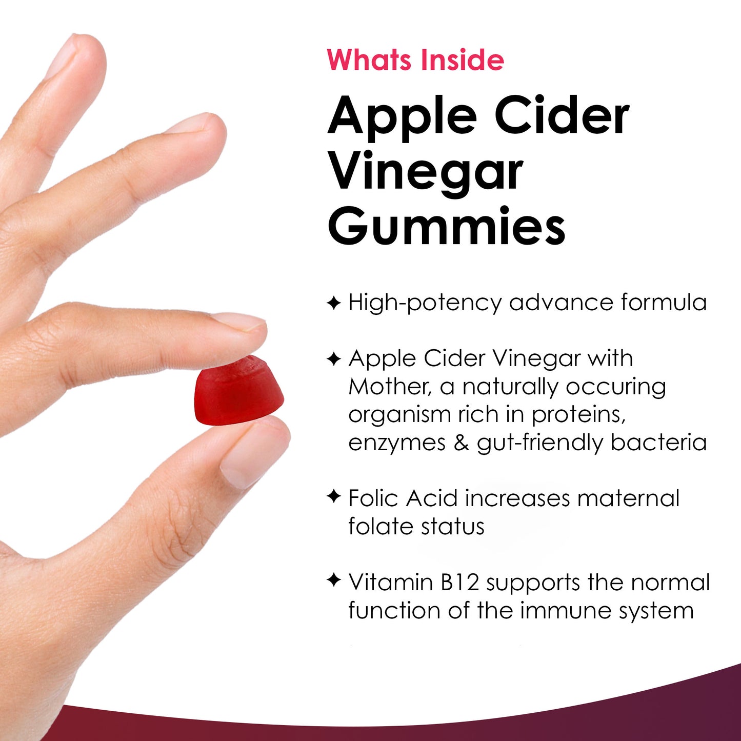 Apple Cider Vinegar Gummies with The Mother 1000mg Enhanced with Vitamin B12 & Folic Acid