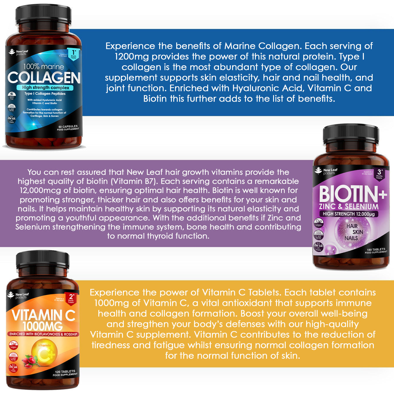 Beauty Value Bundle: Collagen, Biotin, Vitamin C Tablets