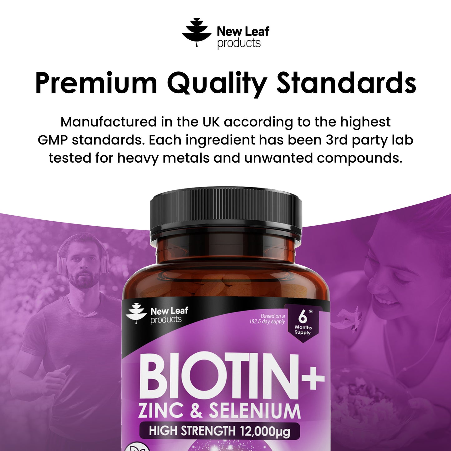 Biotin Hair Growth Vitamins 12,000mcg - Enriched with Zinc & Selenium (6 Months Supply)