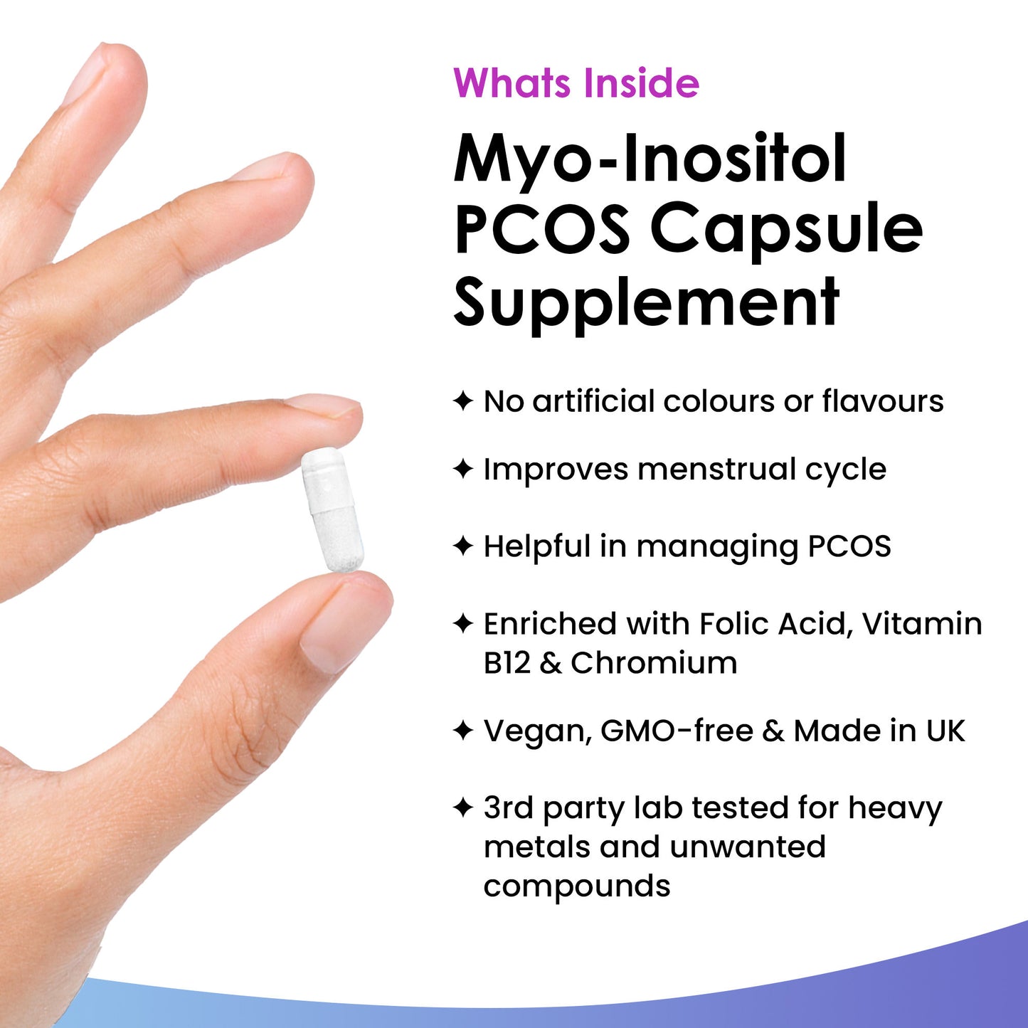 Myo-Inositol PCOS Supplement - 120 (Myo) Inositol Capsules Enriched with Folic Acid, B12 & Chromium