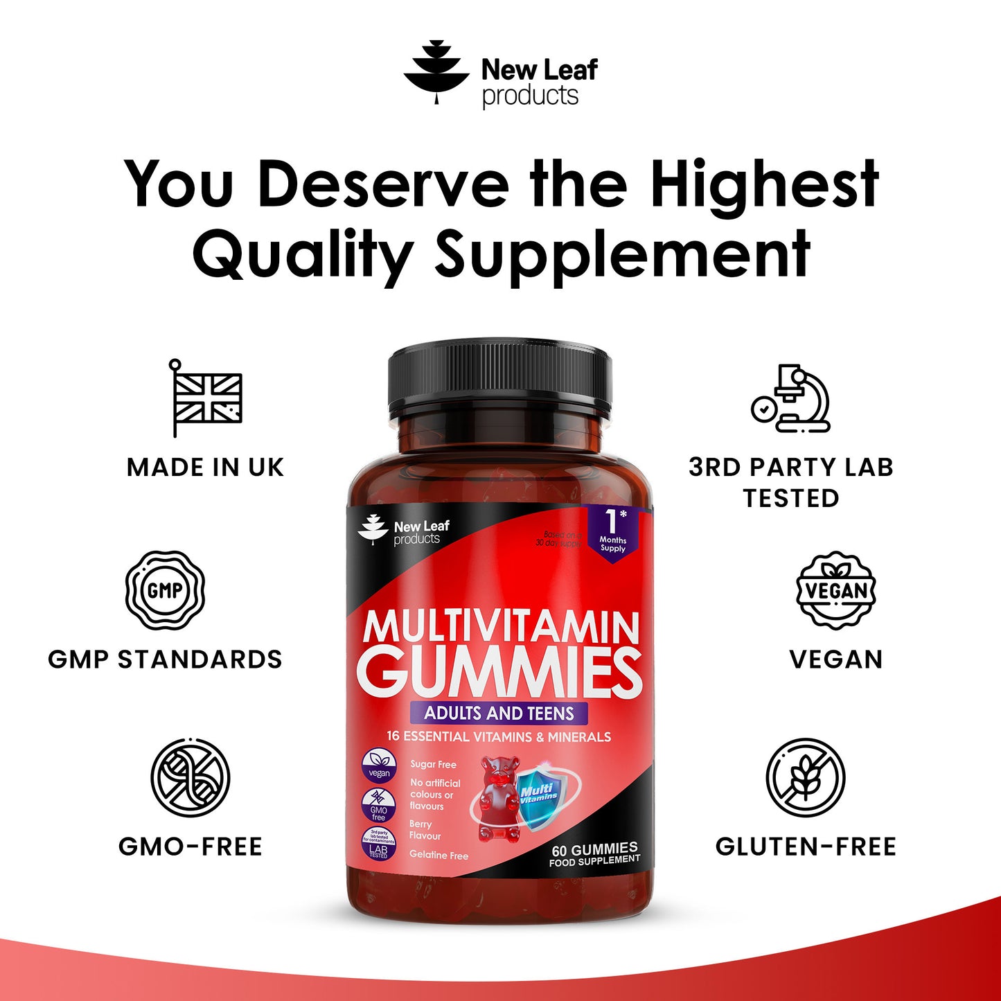 Multivitamin Gummies For Adults & Teens 16 Essential Daily Chewable Vitamins & Minerals Vegan