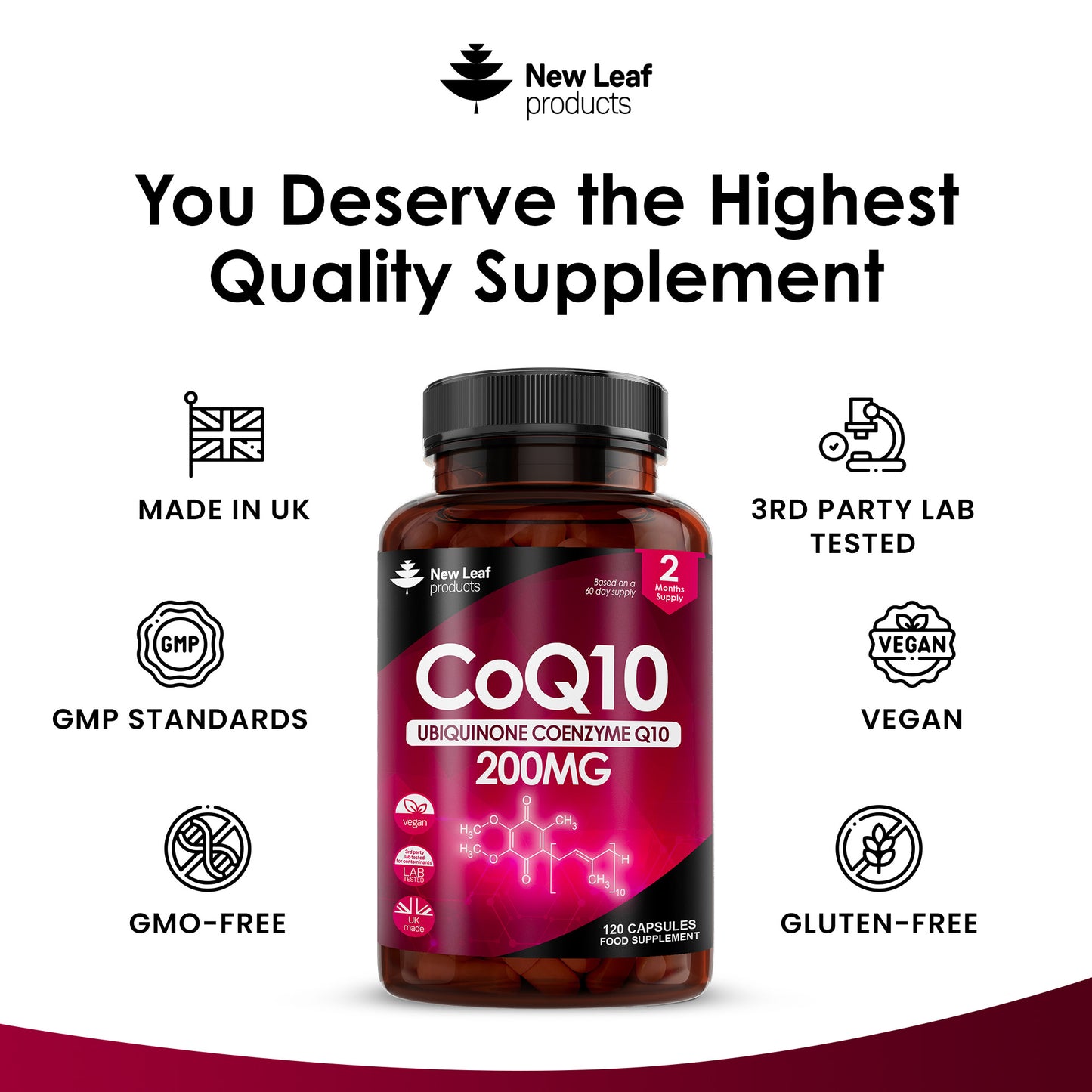 CoQ10 Supplement - Co Enzyme CQ10 High Strength 200mg Vegan Ubiquinone Coenzyme Q10 Capsules