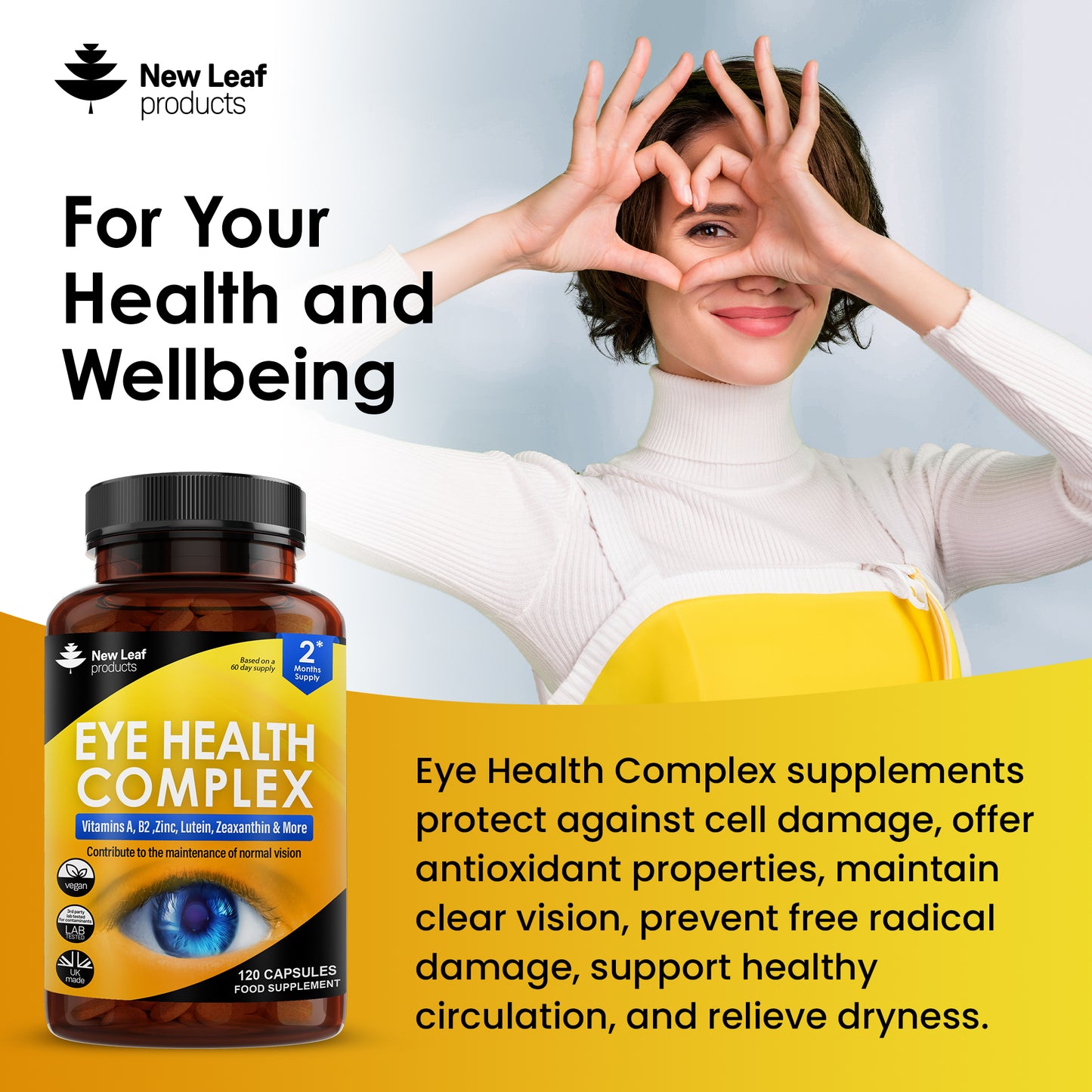 Eye Health Complex - Lutein & Zeaxanthin supplement enriched with Vitamin A, B2 & Zinc 120 vegan capsules