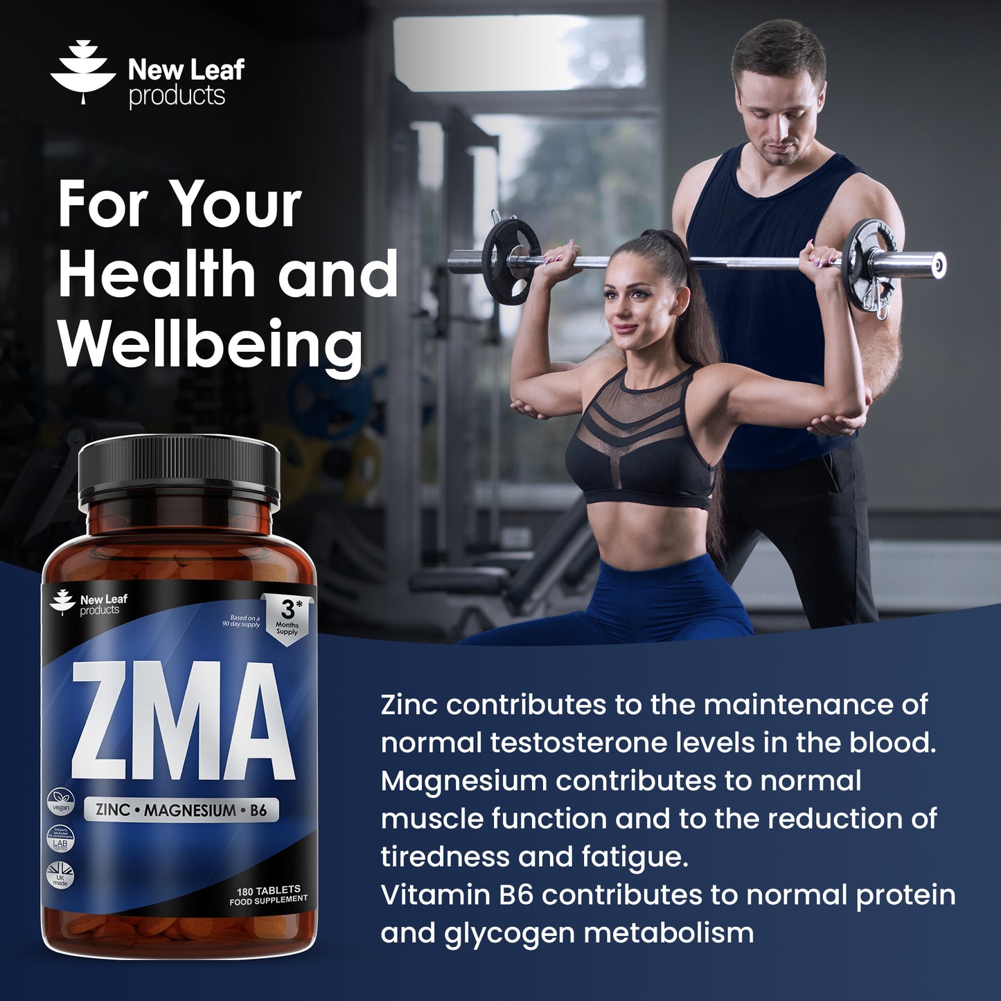 ZMA Supplement - 180 Tablets Zinc Magnesium & Vitamin B6 - High Strength Muscle Sleep Aid & Muscle Recovery