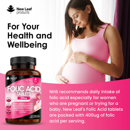 Folic Acid Tablets 400mcg - 120 Folic Acid High Strength Pregnancy Vitamins