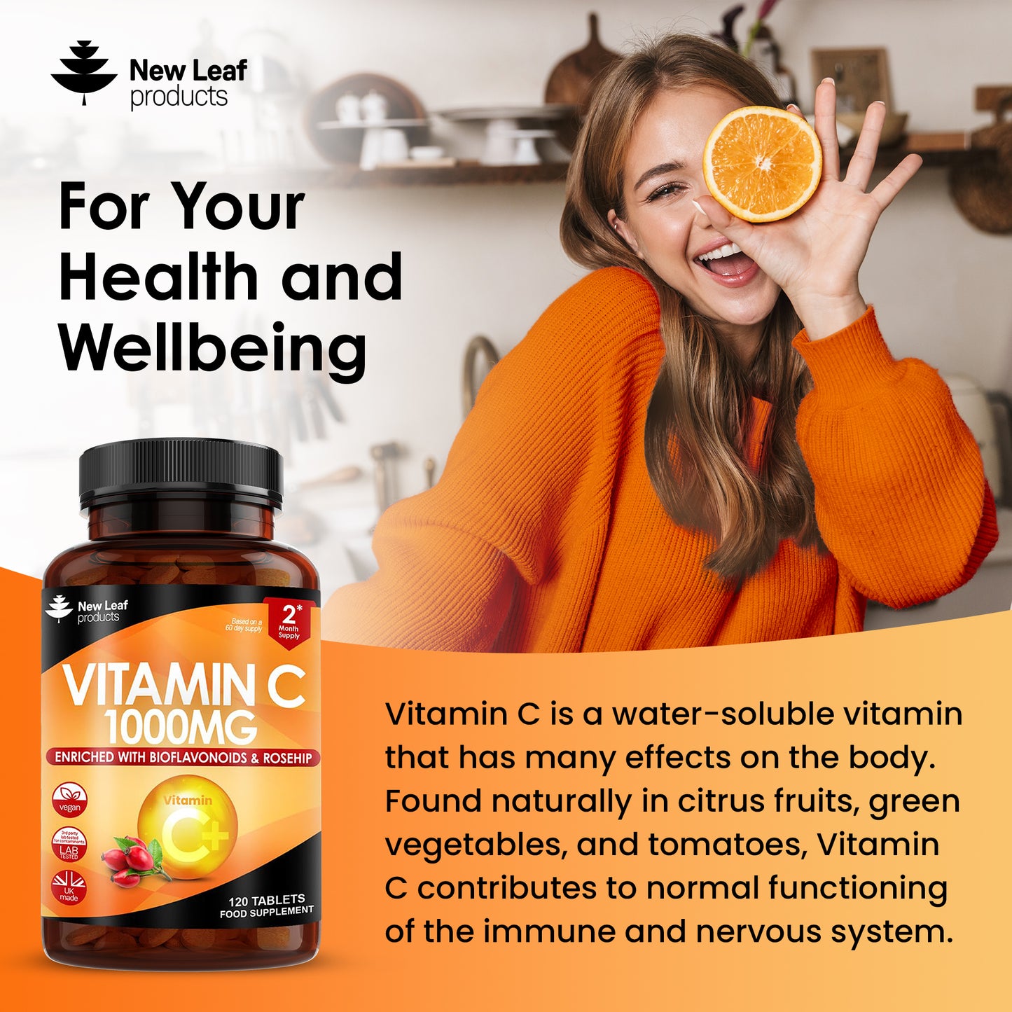 Vitamin C Tablets 1000mg - 120 High Strength Supplements + Bioflavonoids, Rosehip & Ascorbic Acid