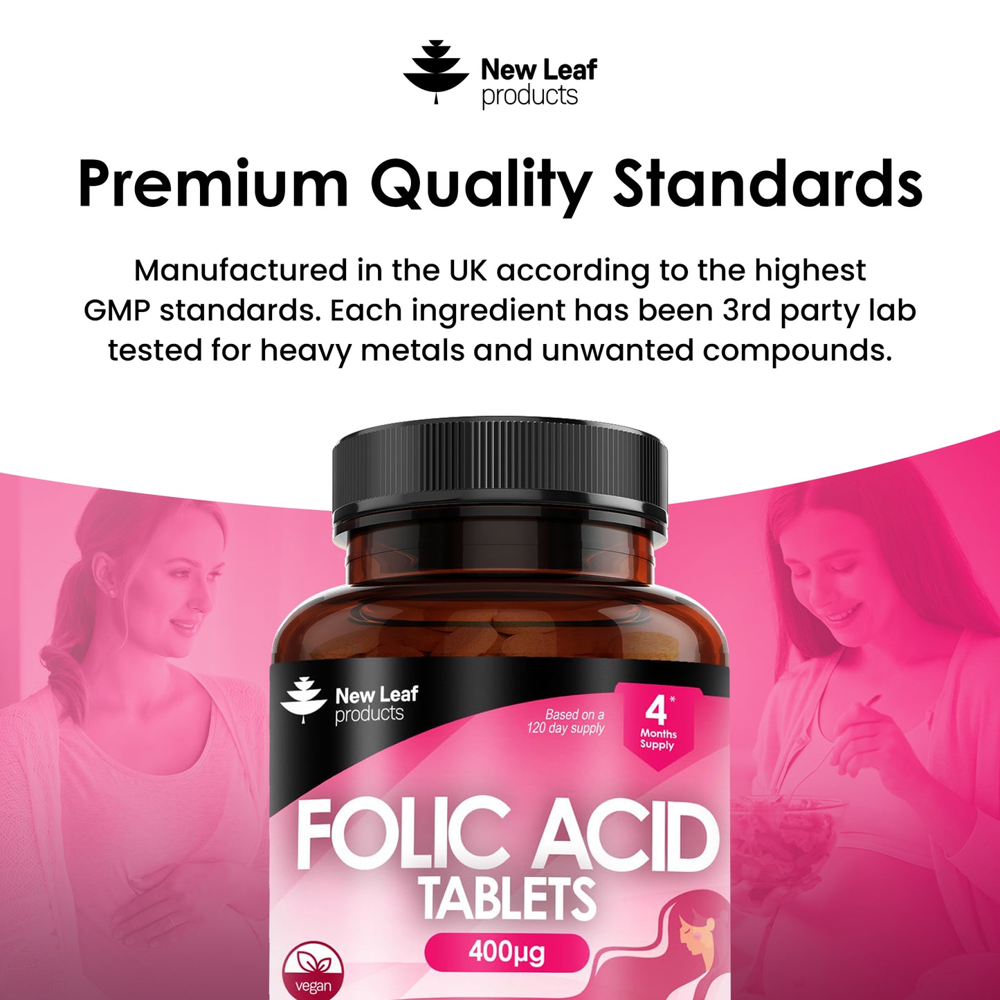 Folic Acid Tablets 400mcg - 120 Folic Acid High Strength Pregnancy Vitamins