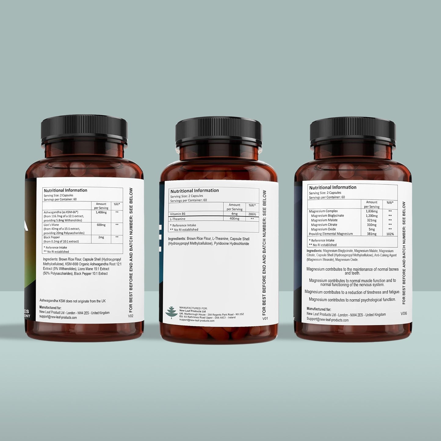 The Deep Sleep Bundle: Magnesium Complex + L-Theanine + Ashwagandha & Lions Mane (Non-Melatonin)