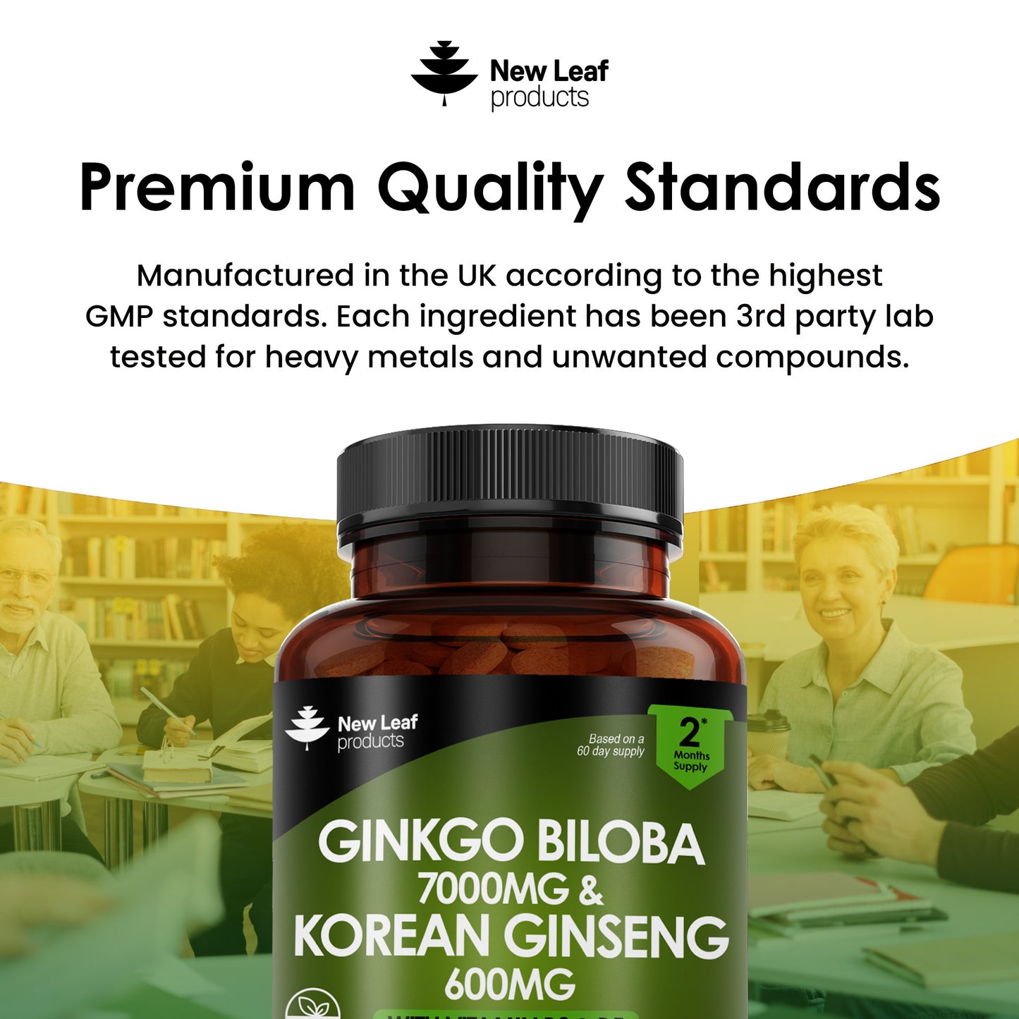 Ginkgo Biloba 7000mg & Korean (Panax) Ginseng 600mg Tablets with Vitamin B3 & B5 120 Tablets