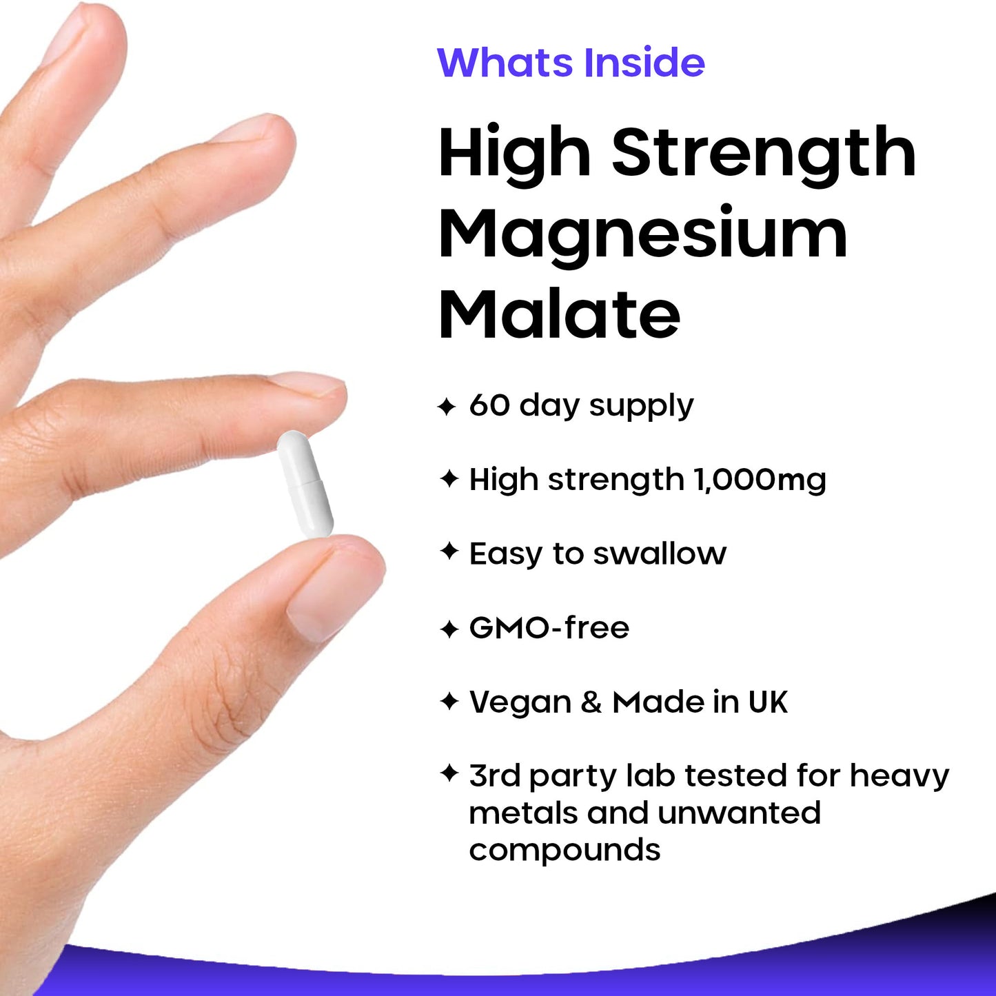 Magnesium Malate Capsules 120 High Strength 1000mg Bones & Sleep Support Vegan Capsules - High Absorption Elemental Magnesium