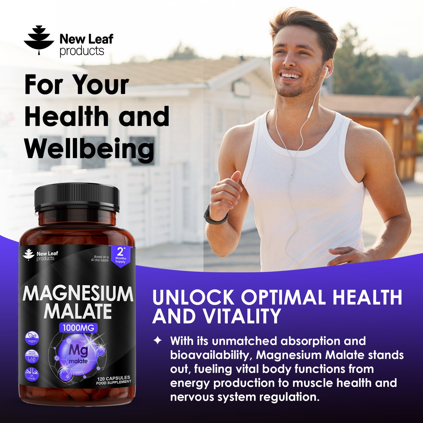 Magnesium Malate Capsules 120 High Strength 1000mg Bones & Sleep Support Vegan Capsules - High Absorption Elemental Magnesium