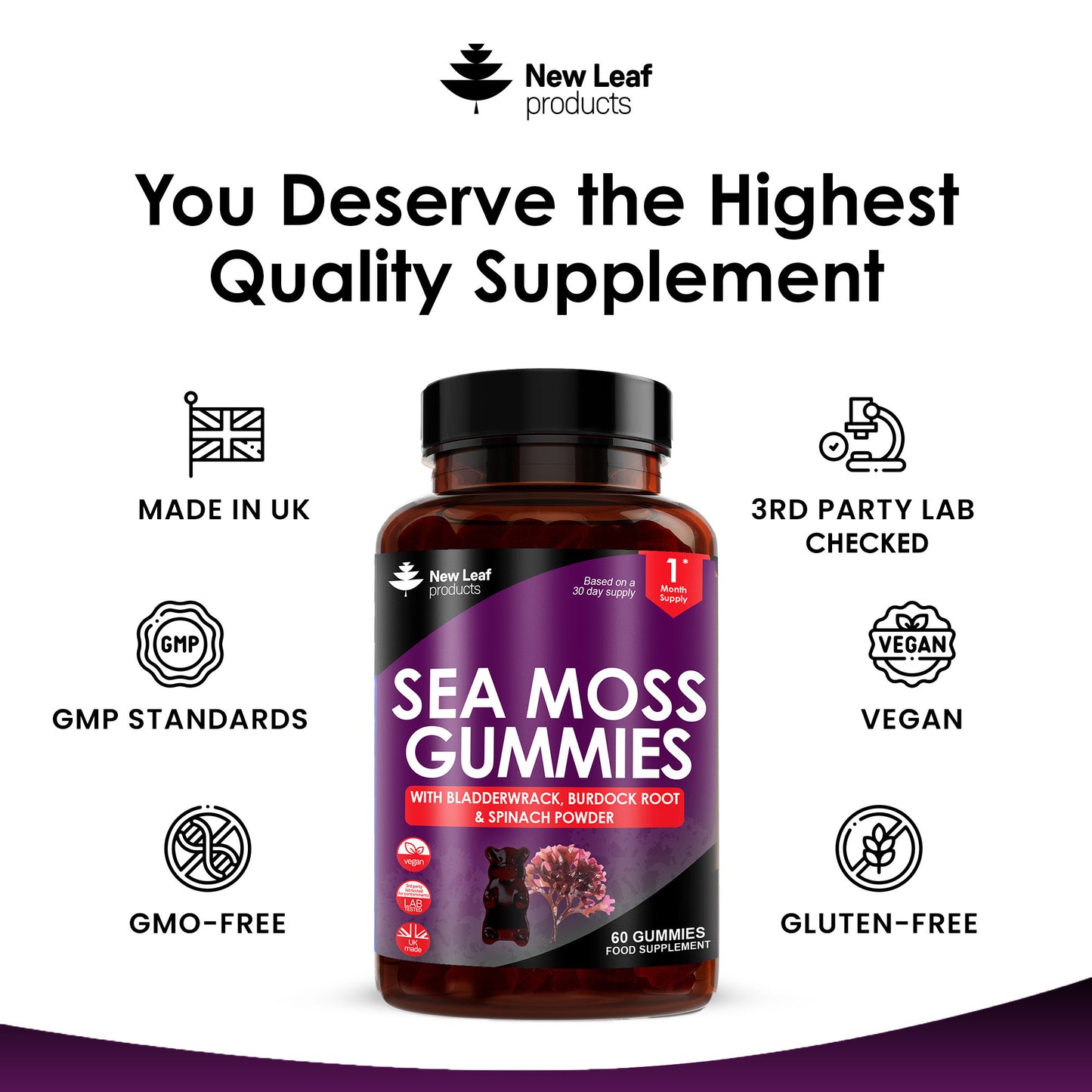 Sea Moss with Burdock Root, Bladderwrack, Spinach Powder Gummies