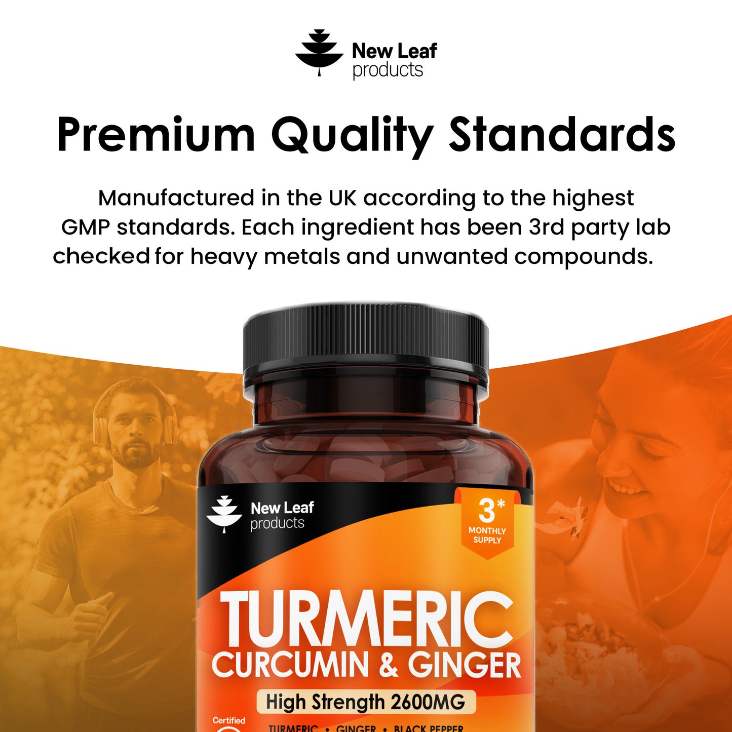 Turmeric Supplements Ginger & Black Pepper Turmeric Tablets 95% Curcumin (3 month supply)
