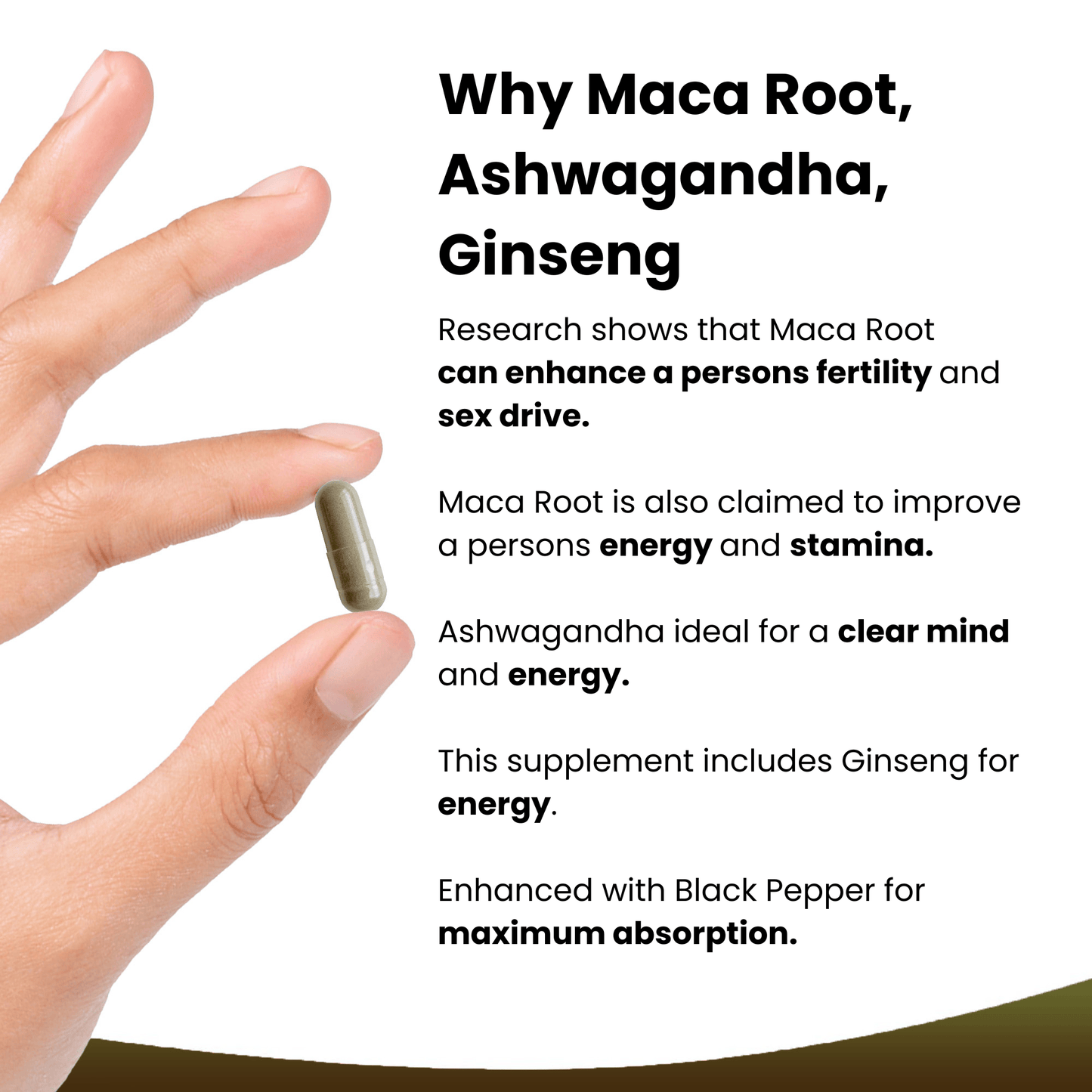 Maca Root, Ashwagandha, Ginseng Capsules