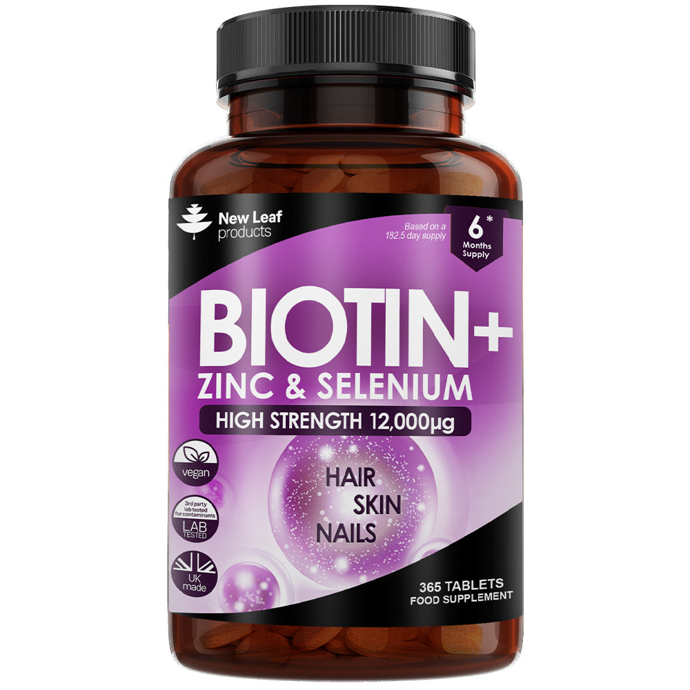 Biotin Hair Growth Vitamins 12,000mcg - Enriched with Zinc & Selenium (6 Months Supply)