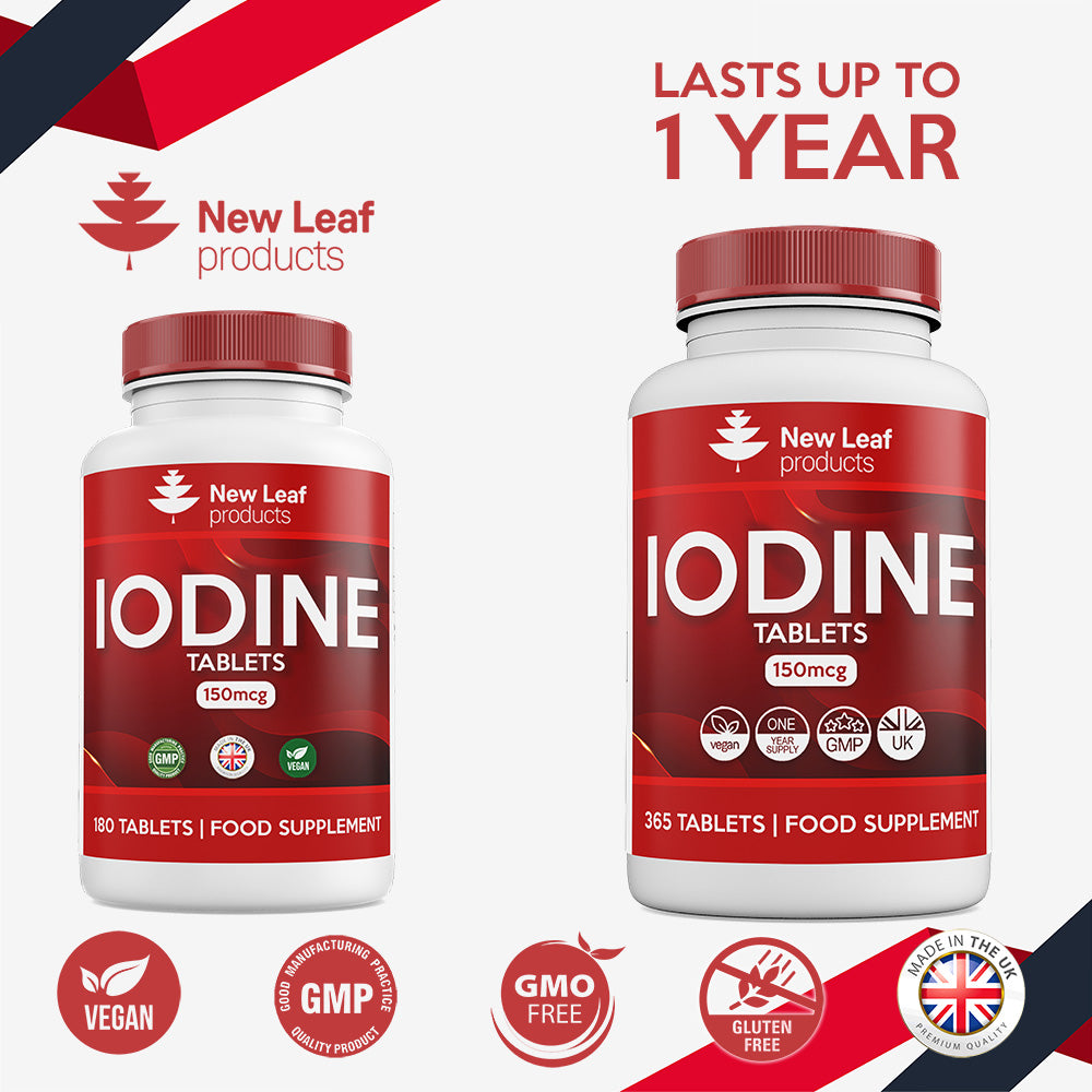 Iodine Tablets 150mcg Supplement (12 Months Supply) Vegan Thyroid Support & more