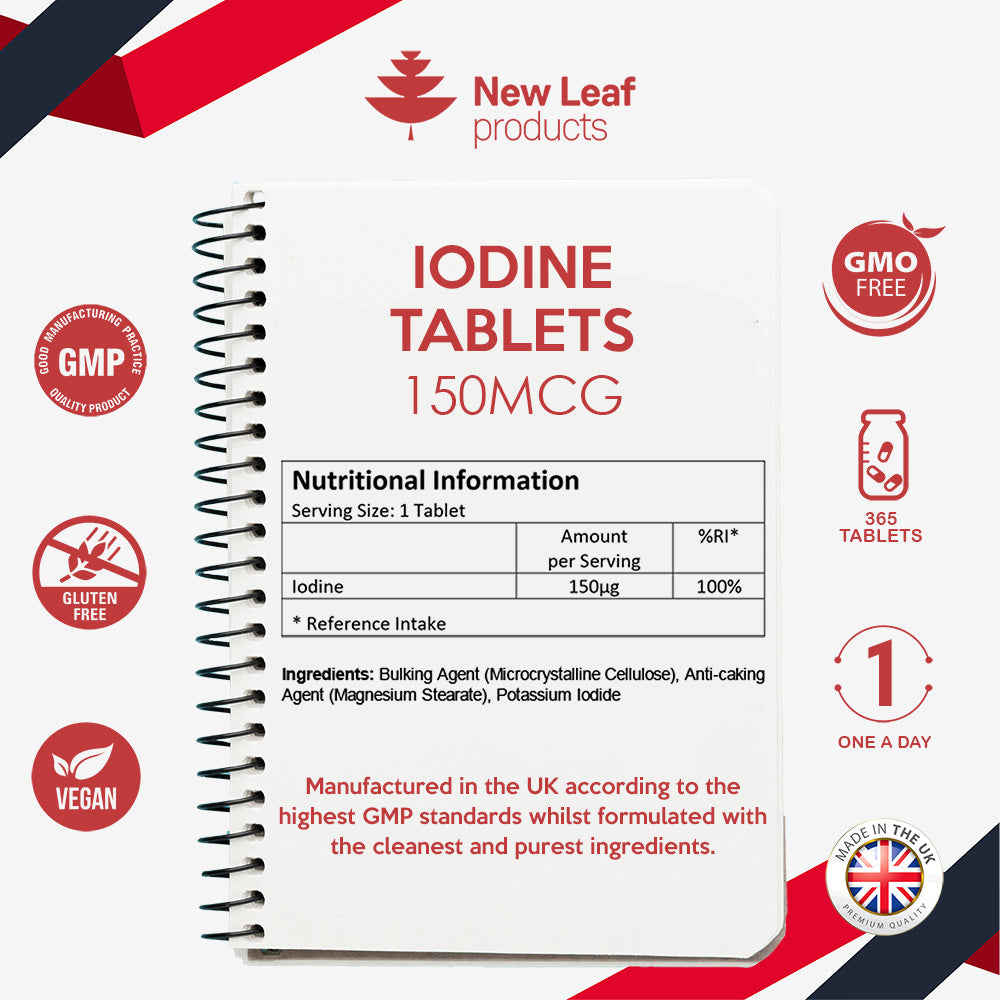 Iodine Tablets 150mcg Supplement (12 Months Supply) Vegan Thyroid Support & more