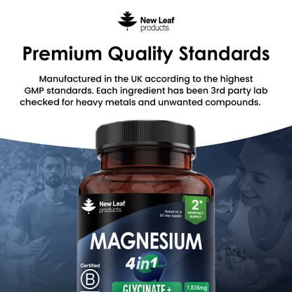 Magnesium Complex Glycinate, Citrate, Malate, Oxide High Strength Supplement Capsules