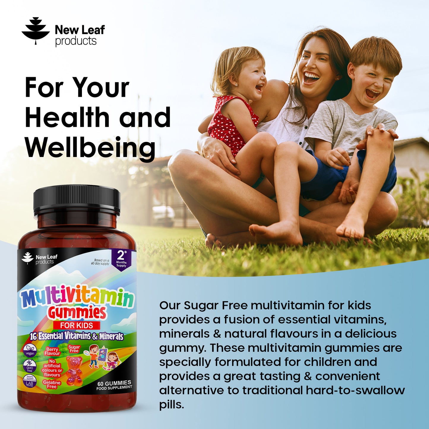Multivitamin Gummies For Kids - Essential Daily Chewable Sugar Free Vitamins & Minerals Vegan