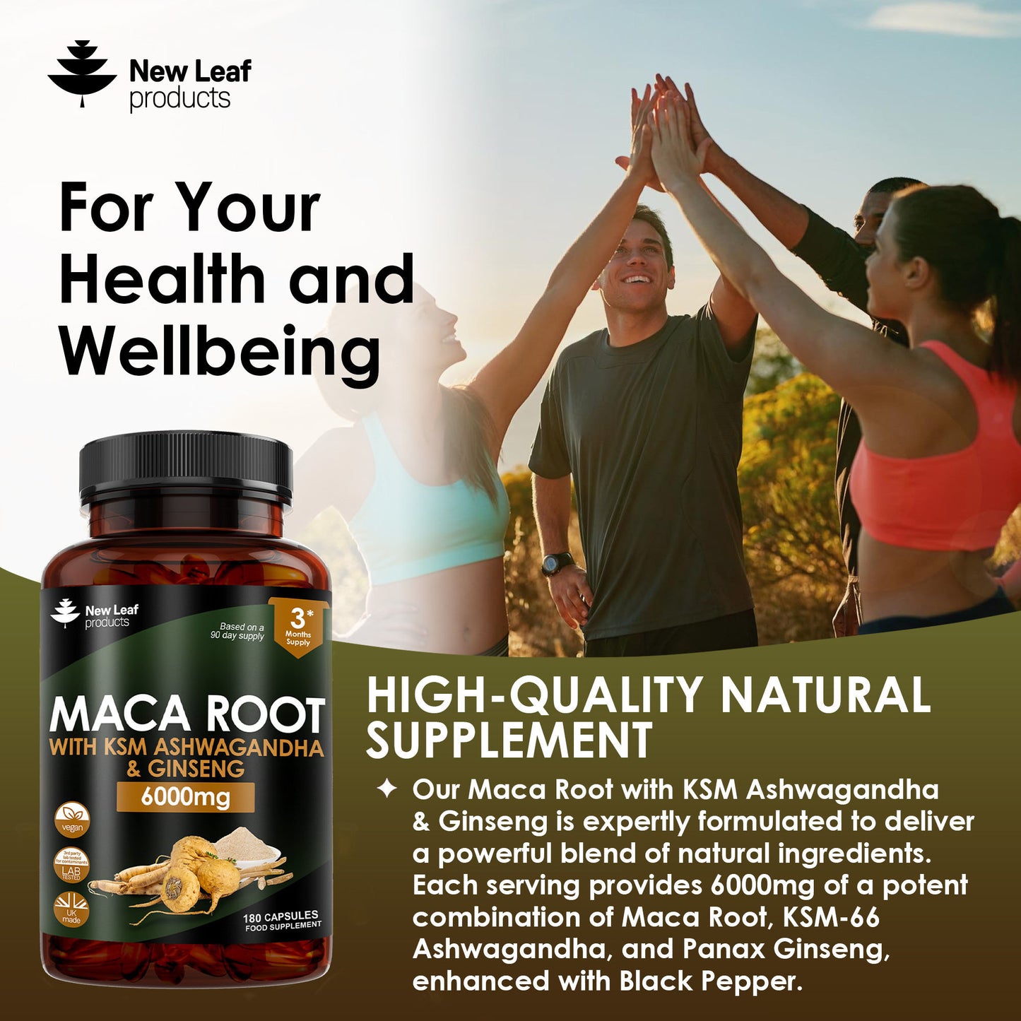 Maca Root, Ashwagandha, Ginseng Capsules