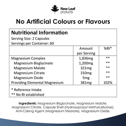 Magnesium Complex Glycinate, Citrate, Malate, Oxide Capsules.