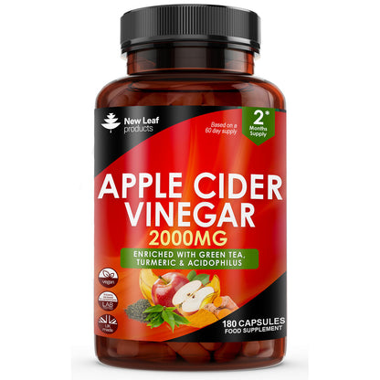 Apple Cider Vinegar Capsules - 180 High Strength Apple Cider Vinegar with Mother Capsules + Probiotics, Tumeric & Ginger