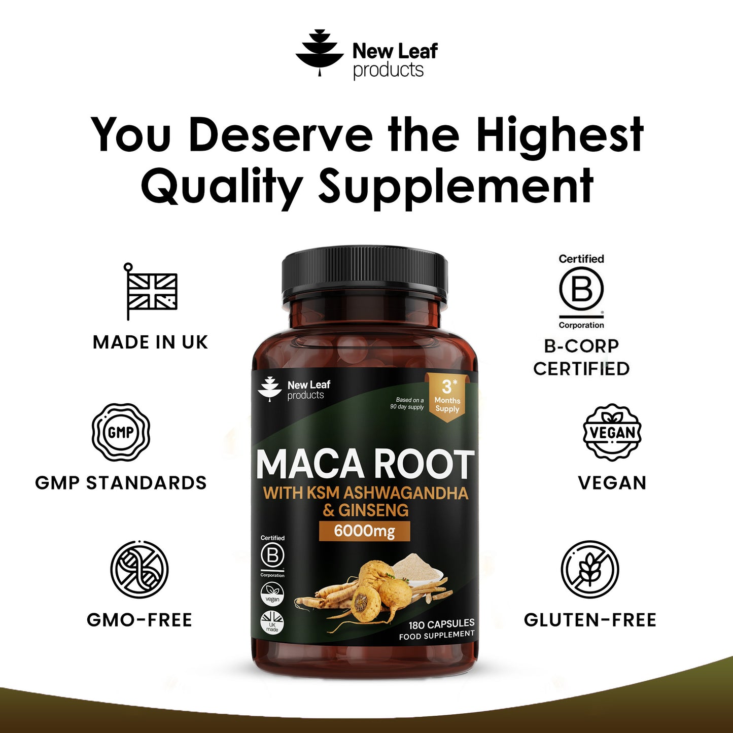 Maca Root, Ashwagandha, Ginseng Capsules