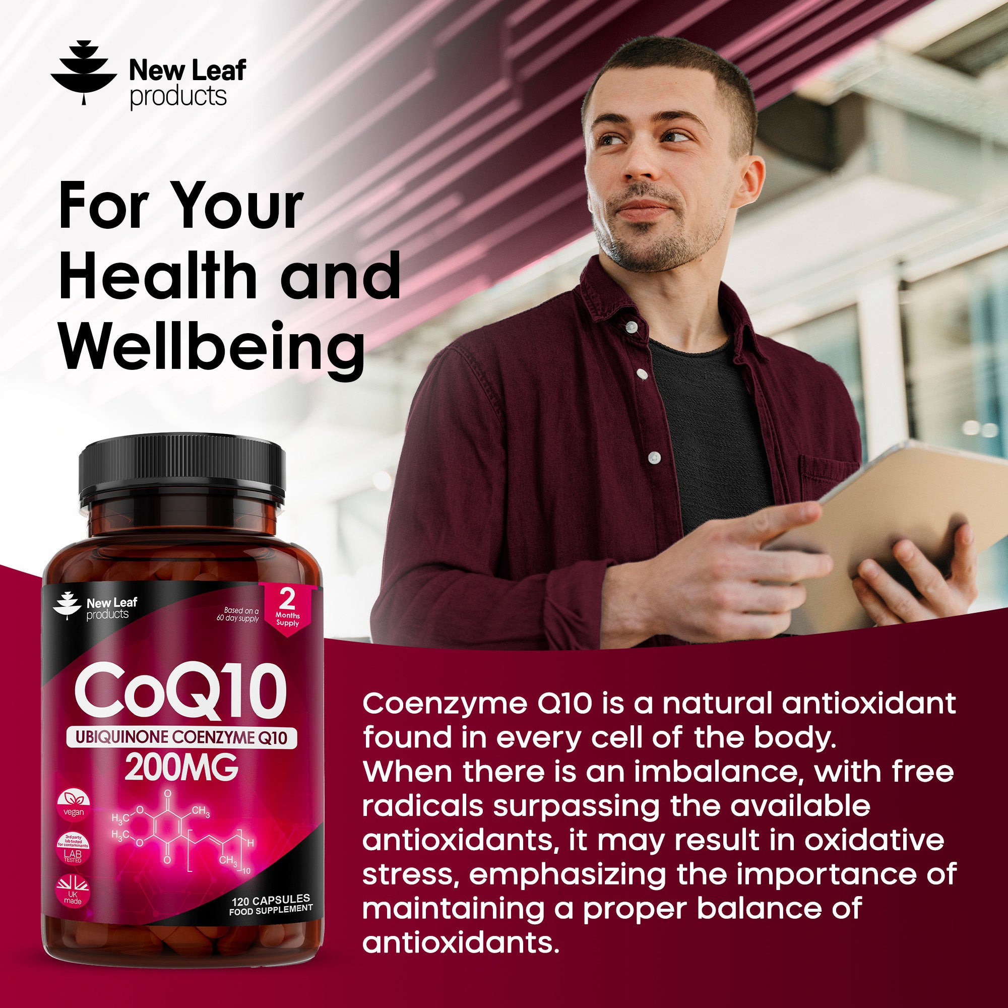 CoQ10 Supplement - Co Enzyme CQ10 High Strength 200mg Vegan Ubiquinone
