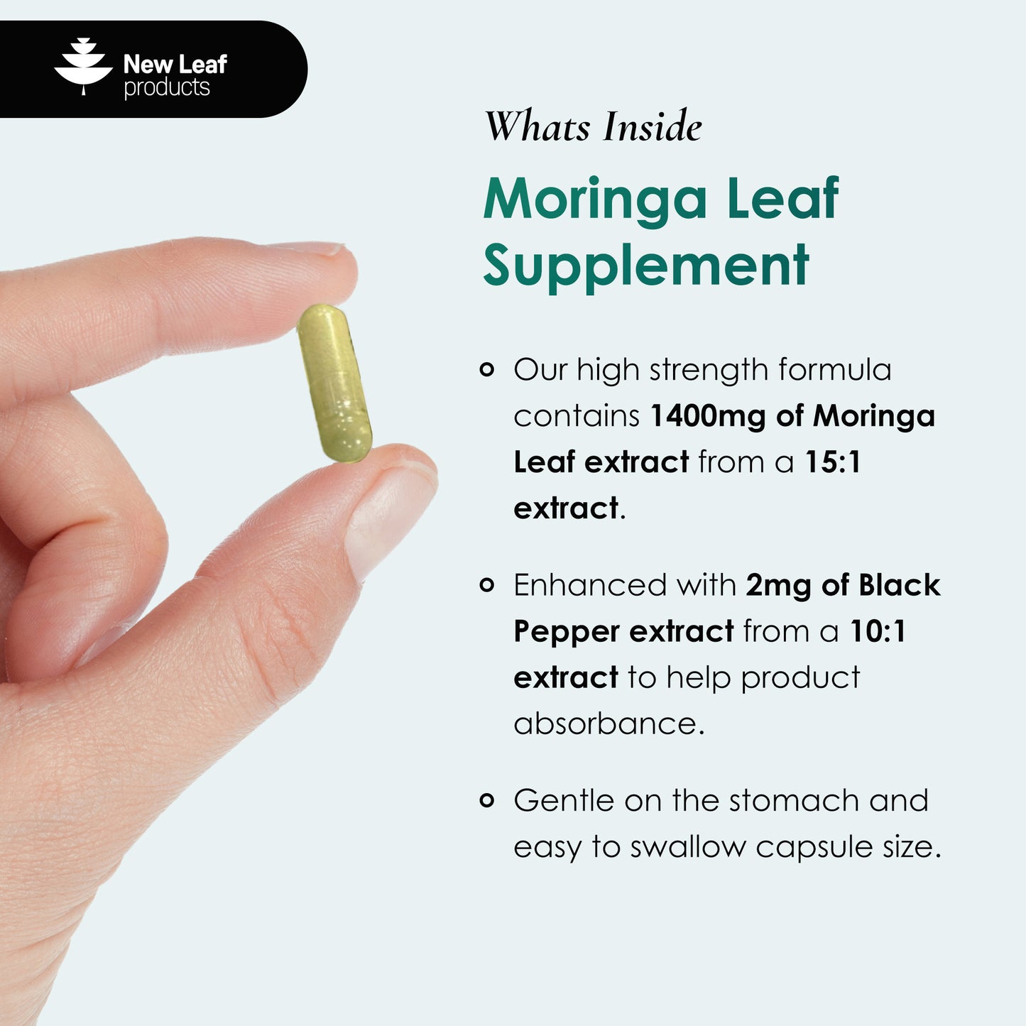 Moringa Leaf Capsules - High Strength 2000mg Pure Moringa Extract & Powder - 120 Vegan Capsules