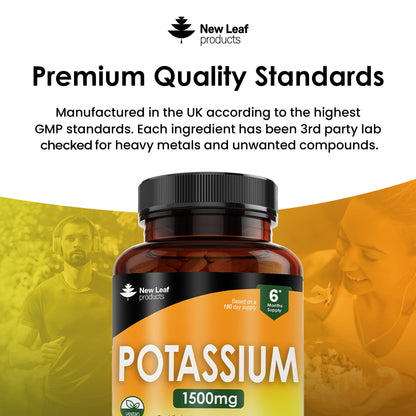 Potassium Supplements 1500 mg - 360 Vegan Active Potassium Tablets Electrolytes