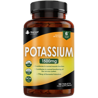 Potassium Supplements 1500 mg - 360 Vegan Active Potassium Tablets Electrolytes