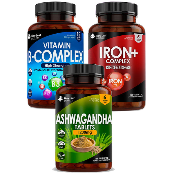 Energy Boosting Bundle - Vitamin B Complex, Iron Complex, Ashwagandha Tablets