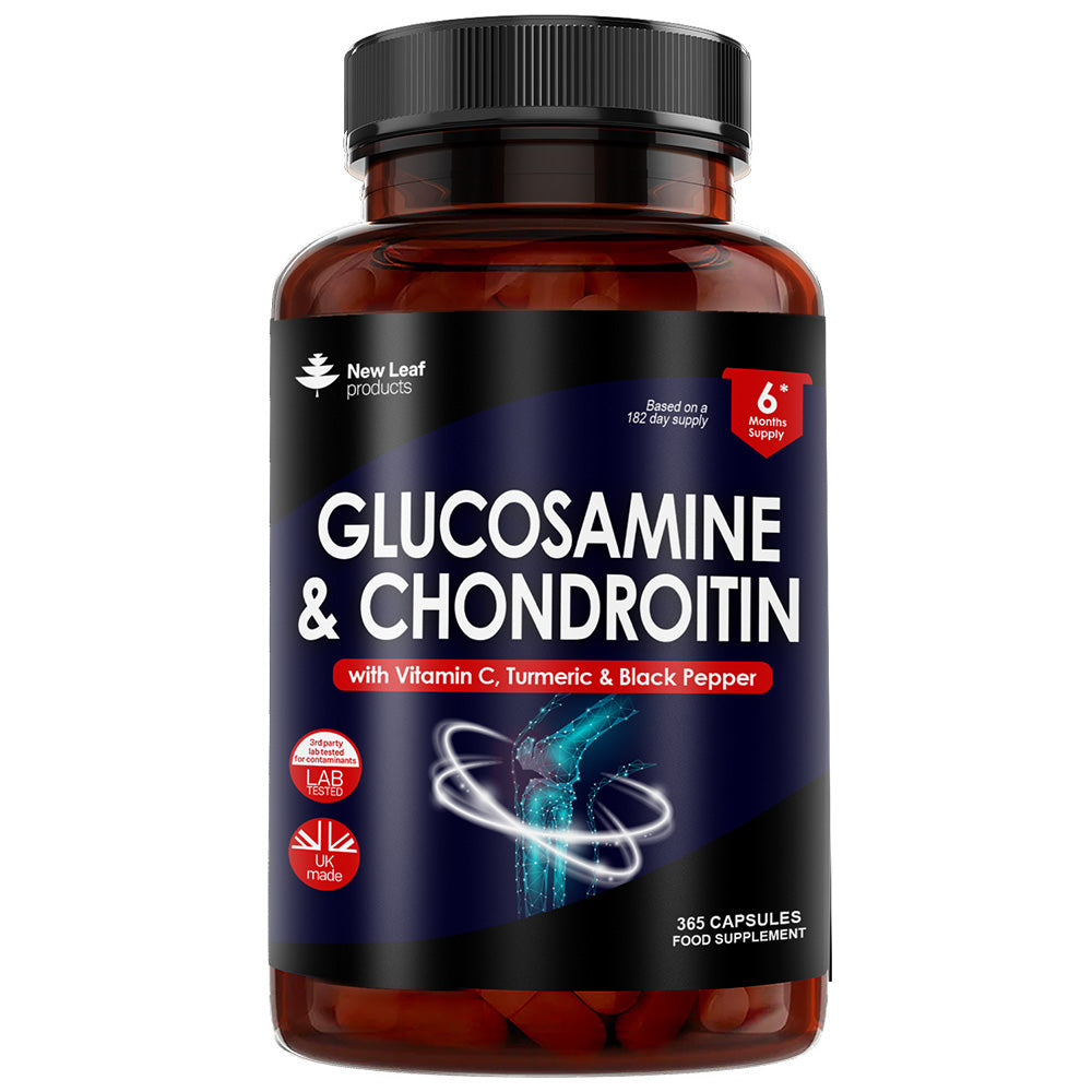 Glucosamine & Chondroitin High Strength - 365 Capsules Enriched with Vitamin C, Turmeric and Black Pepper