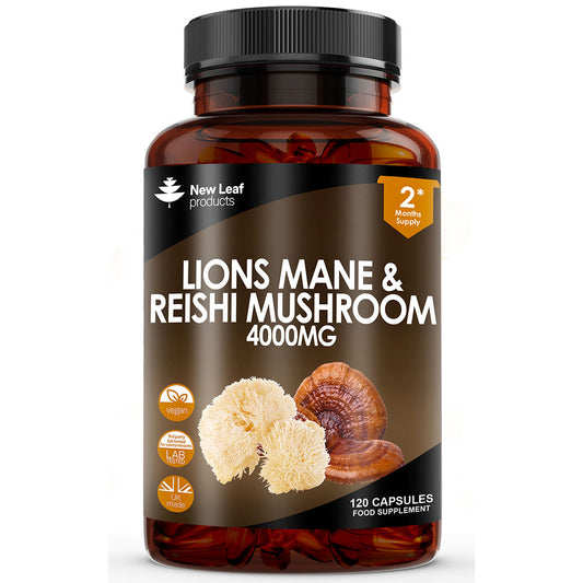 Lions Mane & Reishi Mushroom Capsules - 120 High Strength 4000mg Vegan Capsules