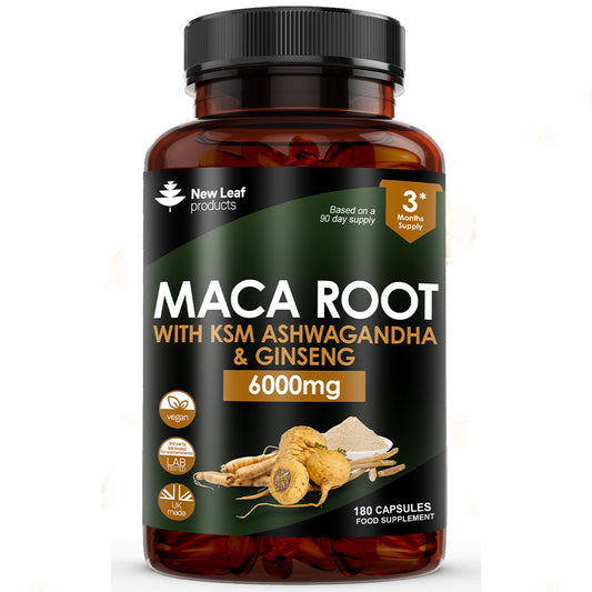 Maca Root Capsules With KSM Ashwagandha, Ginseng & Black Pepper - 180 High Strength 6000mg Capsules