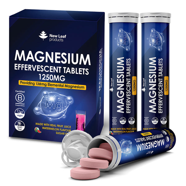 Magnesium Effervescent Tablets - 60 High Strength 1250mg Magnesium Glycinate Sugar Free Watermelon Flavor Tablets