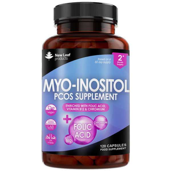 Myo-Inositol PCOS Supplement - 120 (Myo) Inositol Capsules Enriched with Folic Acid, B12 & Chromium