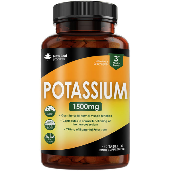 Potassium Supplements 1500mg - 180 Vegan Active Potassium Tablets Electrolytes