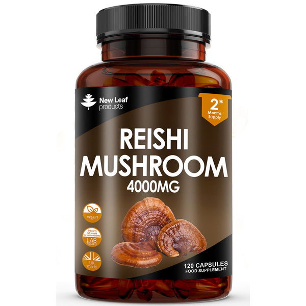 Reishi Mushroom Capsules - Potent 4000mg Mushroom Supplements -  100% Fruiting Body 120 Vegan Capsules