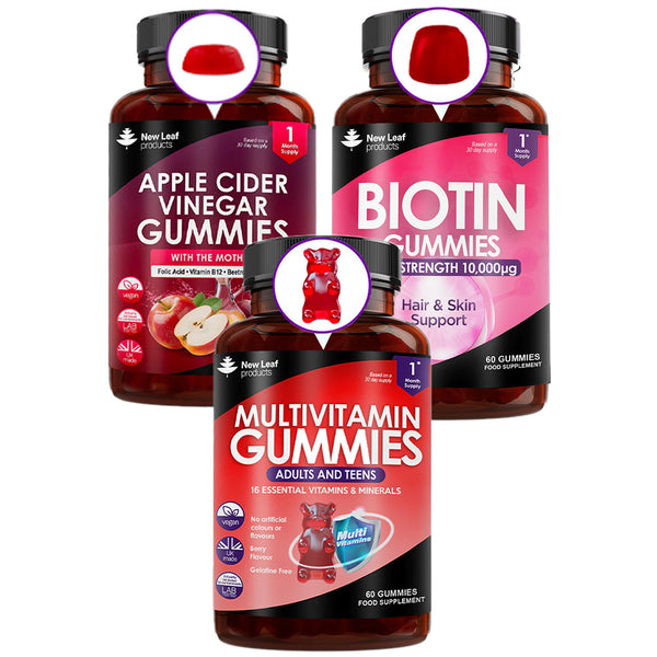 Vitamin Gummies Bundle - Apple Cider Vinegar, Multivitamin And Biotin – New  Leaf Products
