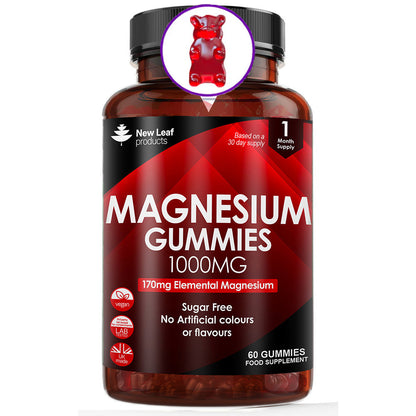 Magnesium Gummies 1000mg - High Strength Sugar Free Vegan Magnesium Citrate Gummies - 60 Fill