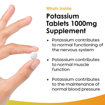 Potassium Supplements 1000 mg - 360 Vegan Active Potassium Tablets Electrolytes