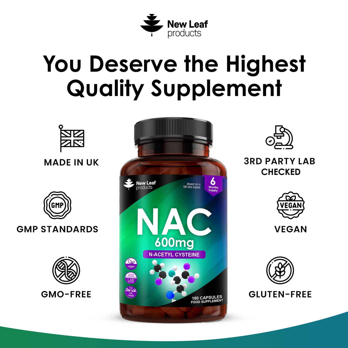 NAC N-Acetyl-Cysteine 600mg - Nutritional Supplements 180 NAC Capsules - High Bioavailability Amino Acid