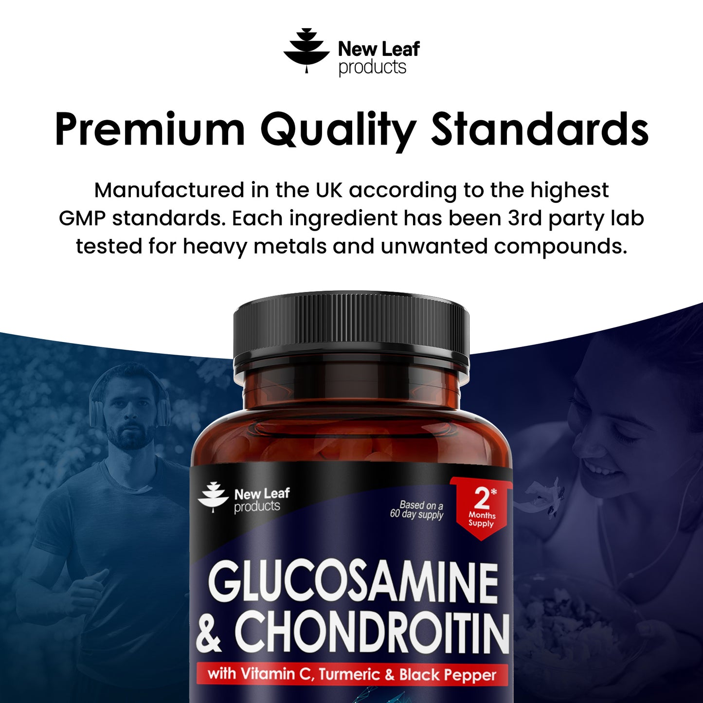 Glucosamine Sulphate & Chondroitin Capsules - Added Vitamin C, Turmeric & Black Pepper - 120 High Strength Capsules